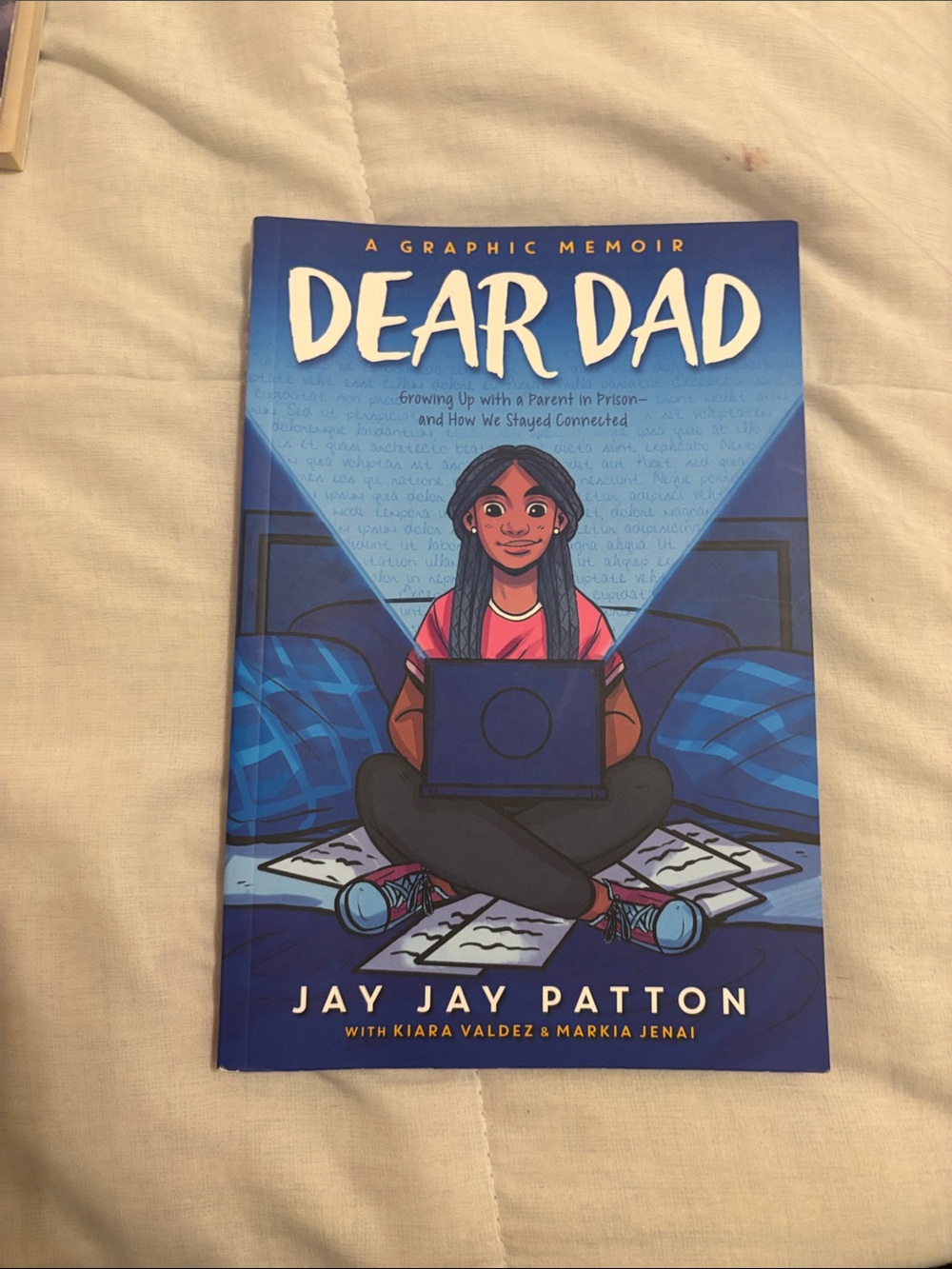 Scholastic Blue and Pink Graphic Memoir Back Cover